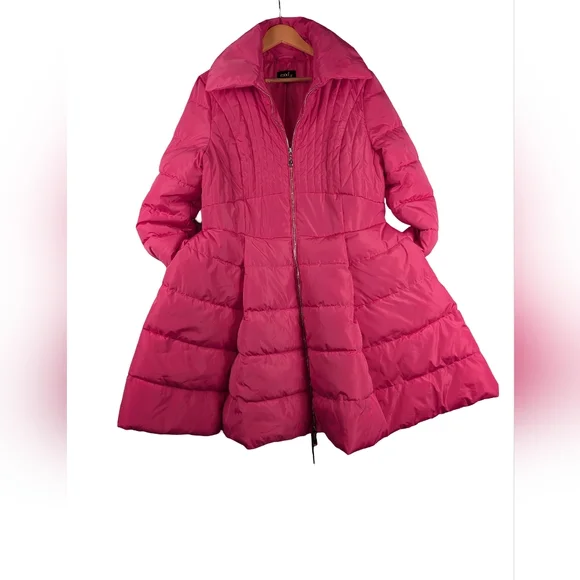 Mod X Bright Pink Quilted Puffer Women's Coat Swing Bottom Sz XL - Picture 3 of 13